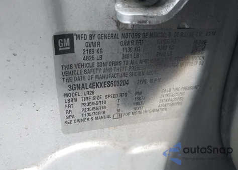 2014 Chevrolet Captiva Sport Ltz from USA, damaged, VIN 3GNAL4EKXES603204